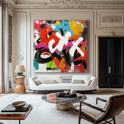 Large Graffiti Wall Art Colorful Texture Painting Graffiti Fine Art Abstract Livingroom Wall Art 
