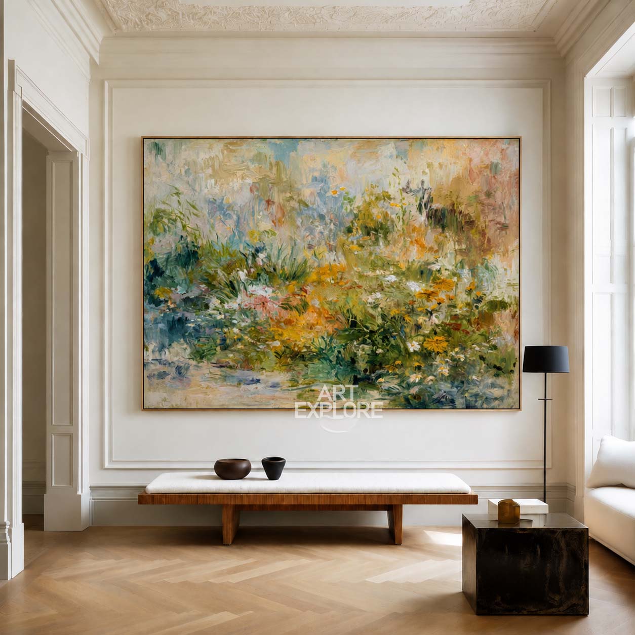 Large Green Abstract Wildflower Painting Original Handmade Wall Art For Living Room