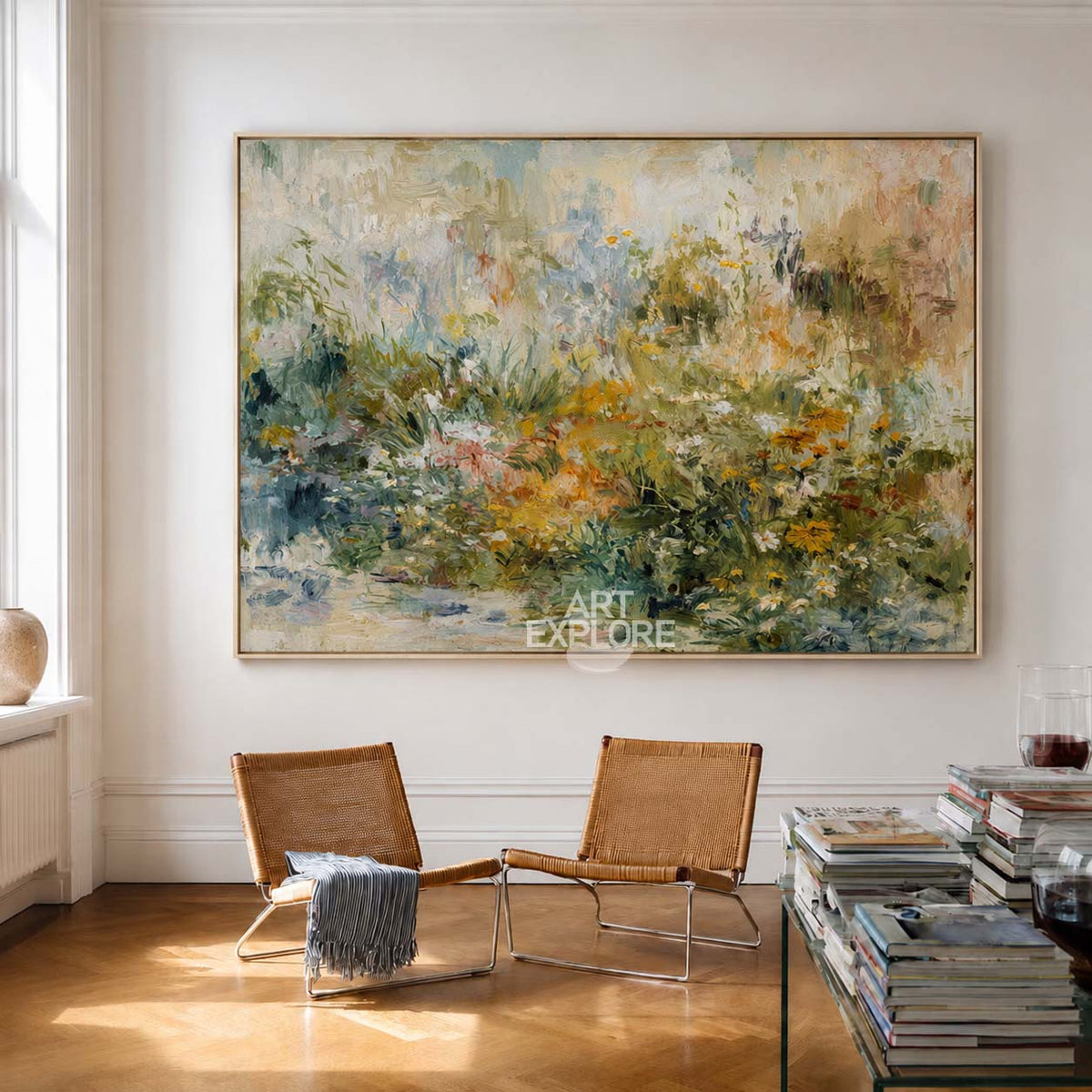 Large Green Abstract Wildflower Painting Original Handmade Wall Art For Lounge