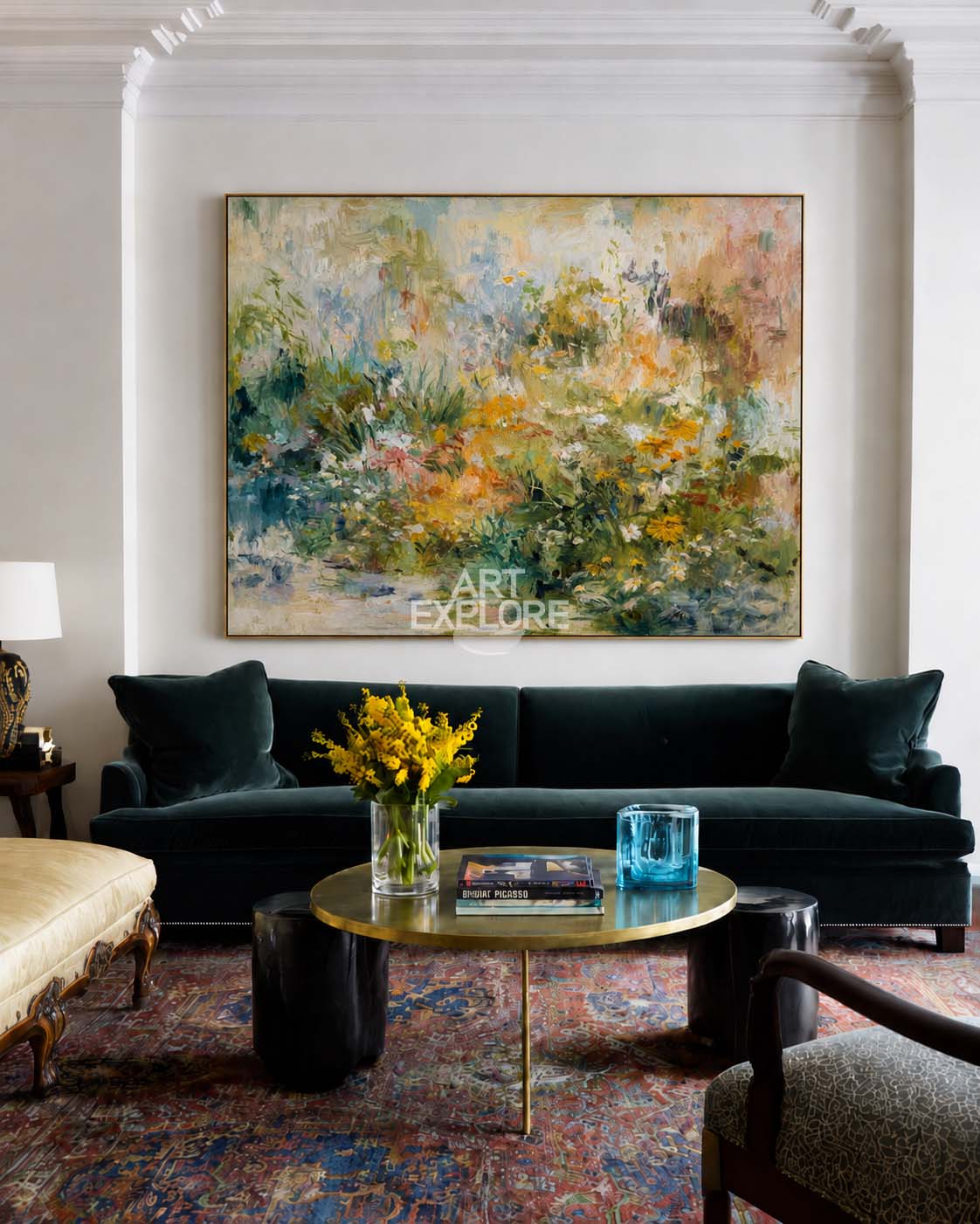 Large Green Abstract Wildflower Painting Original Handmade Wall Art For Lounge