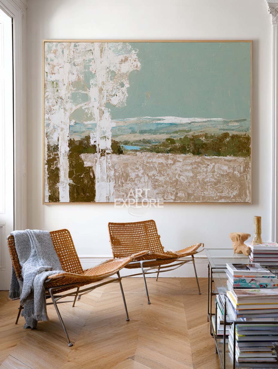 Large Green And Beige Wabi-sabi Wall Art Modern Abstract Minimalist Canvas Art Textured Paintings