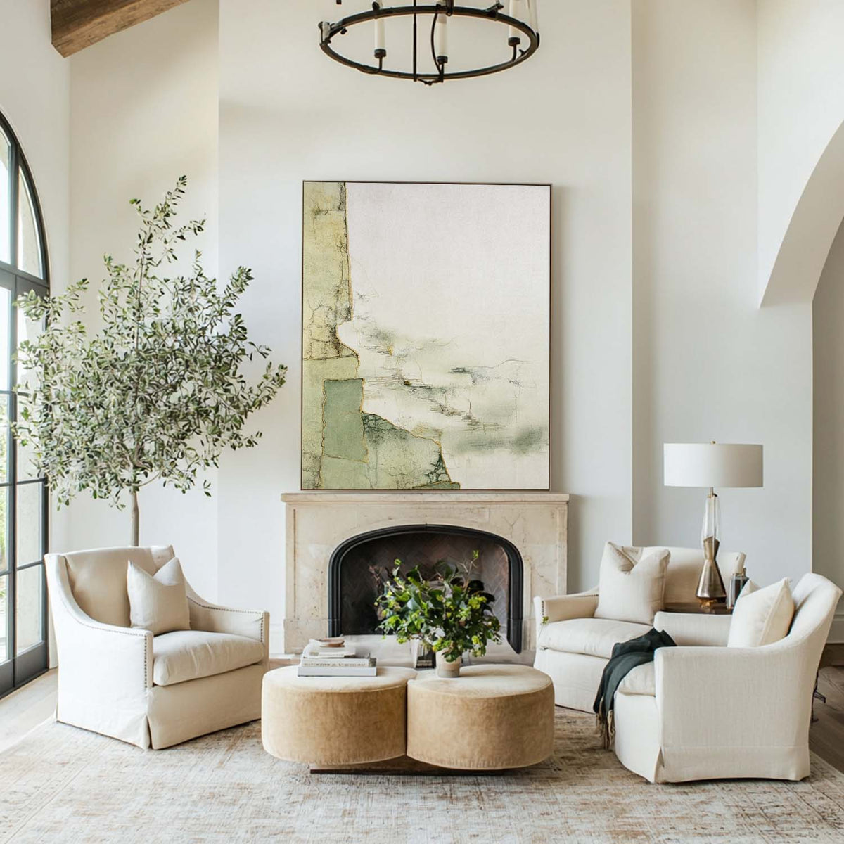 Large Green Artwork Green Minimalist Painting Modern Sage Color Wall Art Green Livingroom Wall Art