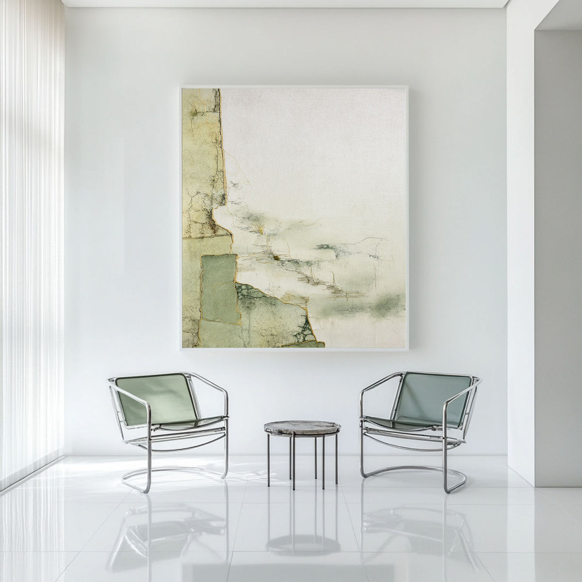 Large Green Artwork Green Minimalist Painting Modern Sage Color Wall Art Green Livingroom Wall Art