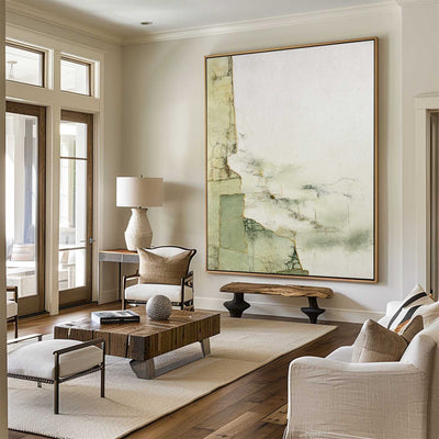 Large Green Artwork Green Minimalist Painting Modern Sage Color Wall Art Green Livingroom Wall Art