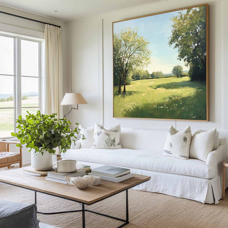 Green Backyard Oil Painting Large Green Fields Wall Art Large Landscape Canvas Art For Livingroom