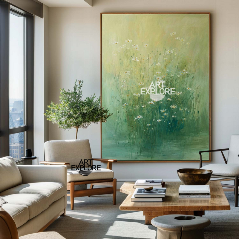 Large Green Lotus Pond Oil Painting – Handmade Landscape Canvas for Modern Home Decor – ArtExplore