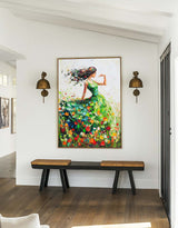 Large Green Painting Of Dancing Girl Ballerina Dancing Wall Art Large Green Texture Wall Paintings