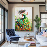 Large Green Painting Of Dancing Girl Ballerina Dancing Wall Art Large Green Texture Wall Paintings