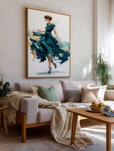 Large Green Painting Of Woman in Green Dress Handmade Oil Painting, ArtExplore Handmade Abstract Art