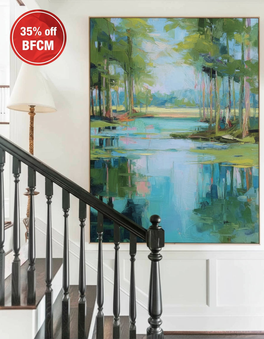Large Green Scenery Oil Painting on Canvas – Modern Handmade Wall Art | ArtExplore