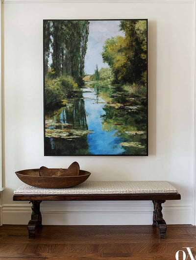 Large Green Swamp Landscape Wall Art Lake Impressionist Painting Texture Landscape Wall Art