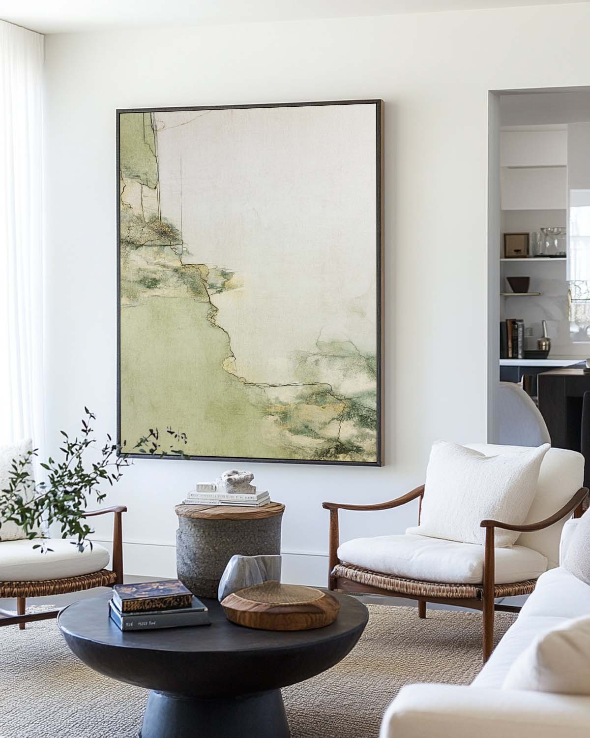 Large Green Texture Artwork Modern Sage Color Wall Art Modern Minimalist Fine Art For Livingroom