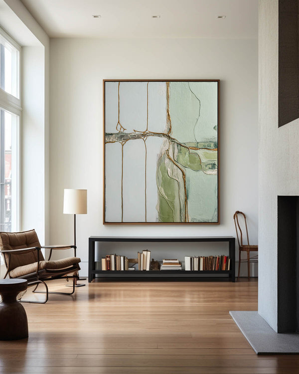 Green Texture Canvas Painting Wabi-sabi Sage Color Wall Art Large Abstract Minimalist Wall Art