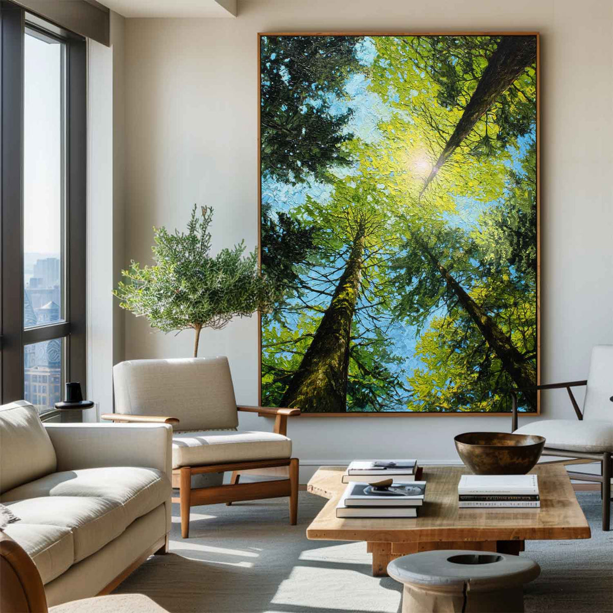 Large Green Textured Forest Oil Painting Modern Green Treetop Wall Art Green Abstract Painting