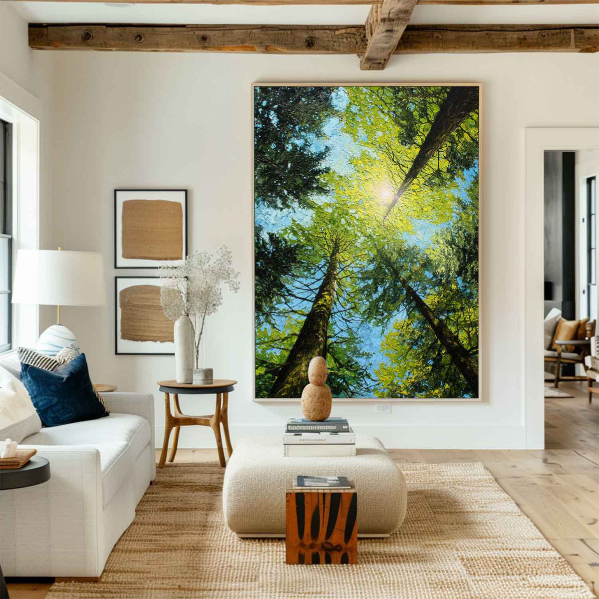 Large Green Textured Forest Oil Painting Modern Green Treetop Wall Art Green Abstract Painting