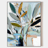 Large Hand-Painted Eucalyptus Abstract Modern Botanical Wall Art