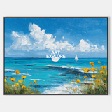 Large Handmade Blue Seascape Oil Painting for Modern Living Room – ArtExplore