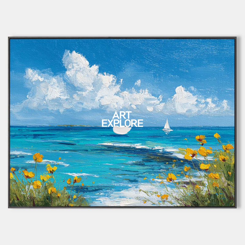 Large Handmade Blue Seascape Oil Painting for Modern Living Room – ArtExplore