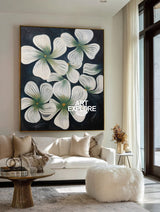 Large Handmade Boho Floral Canvas, Modern Black & White Art | ArtExplore