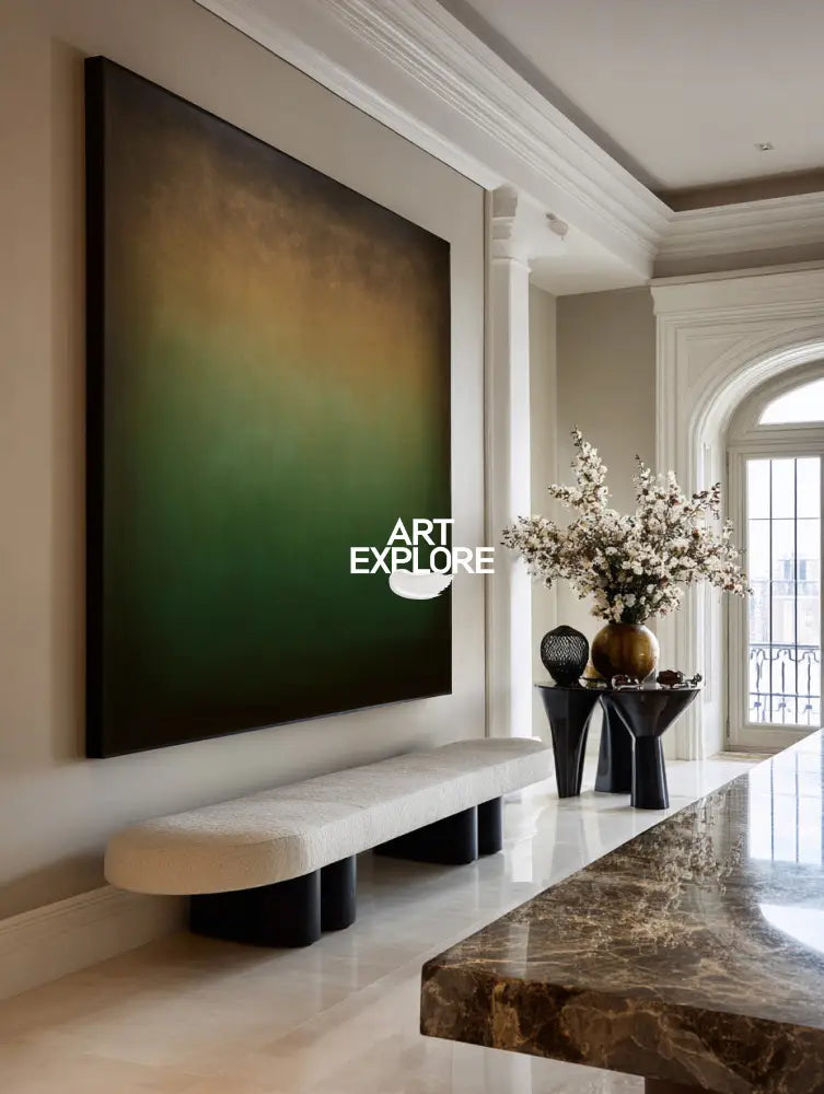 Large Handmade Green-Brown Wabi-Sabi Art, Minimalist Canvas | ArtExplore