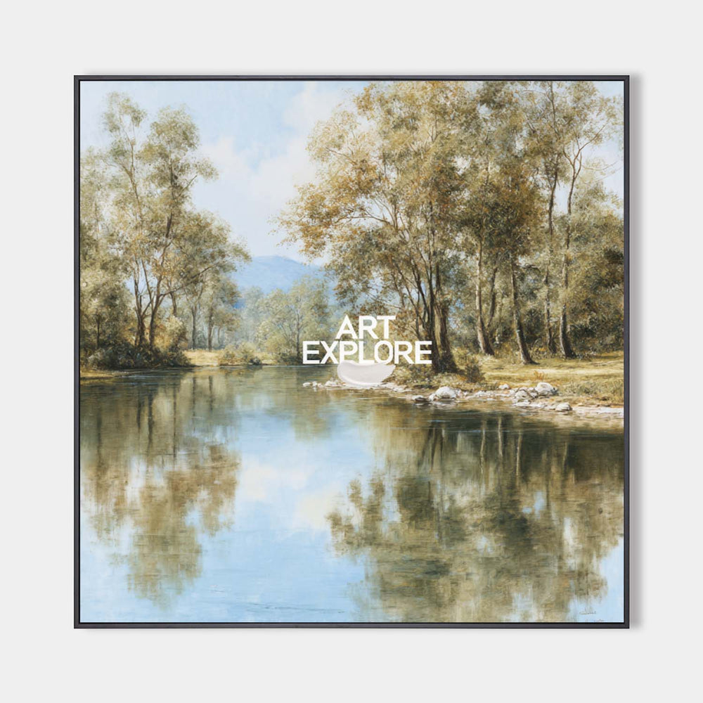 Large Handmade Lake Landscape Oil Painting for Modern Wall Decor – ArtExplore