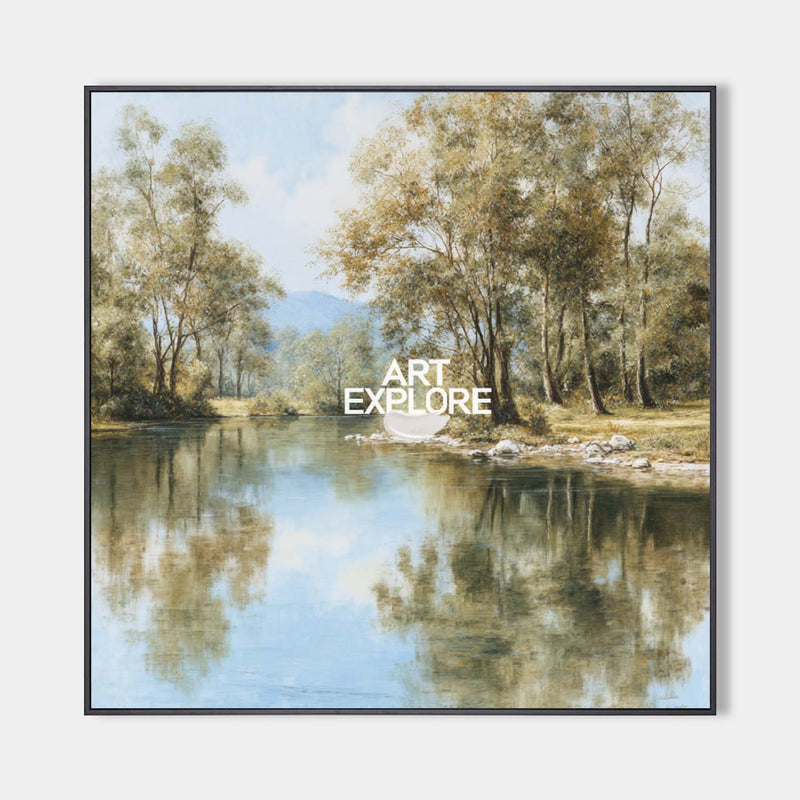 Large Handmade Lake Landscape Oil Painting for Modern Wall Decor – ArtExplore