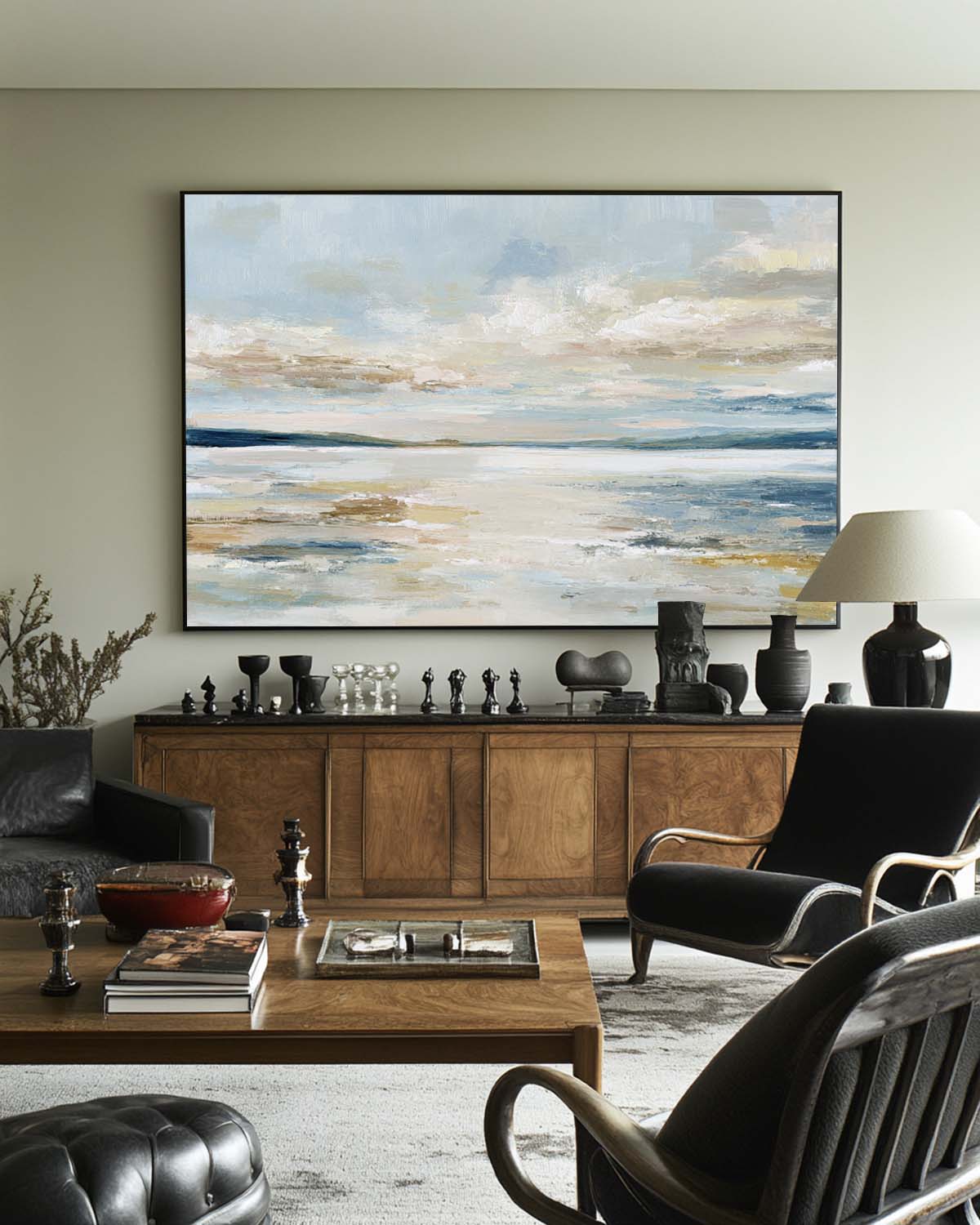 Large Handmade Sunrise Lake Painting – Misty Morning Wall Art for Minimalist Home by ArtExplore