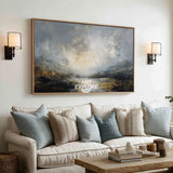 Large Horizontal Texture Painting, Dark Lake View Handmade Oil Painting ArtExplore