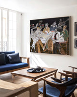 Large Horizontal Vintage Canvas – Minimalist Lounge Art in Black Tones | ArtExplore