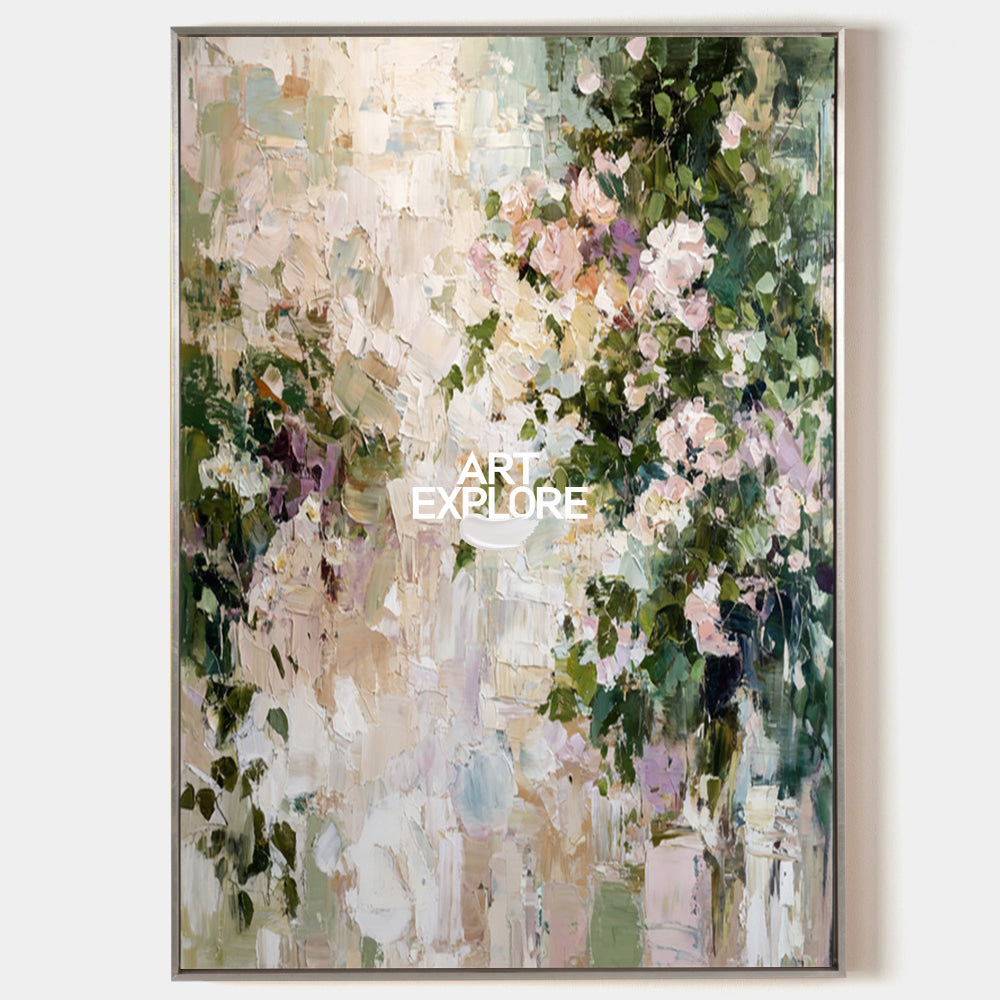Large Impasto Rose Painting Cloud Dancer White & Pink Floral Art