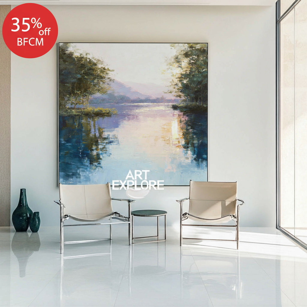 Large Lake Landscape Oil Painting for Modern Home Decor – ArtExplore
