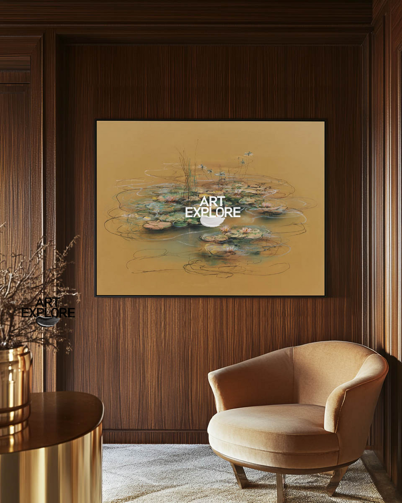 Large Lotus Pond Wall Art for Living Room – Handmade by ArtExplore