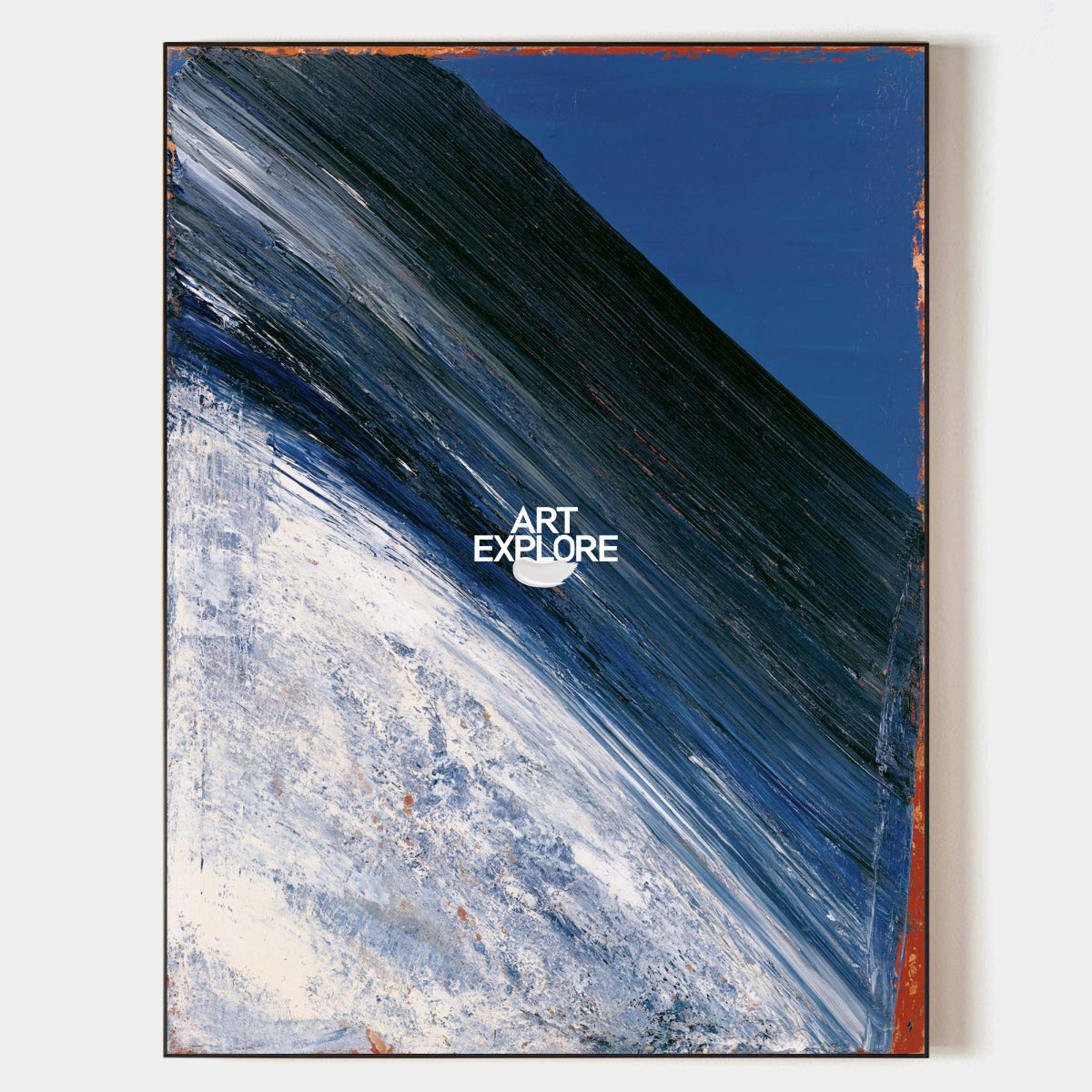 Blue And White Abstract Canvas Painting With Dynamic Diagonal Lines