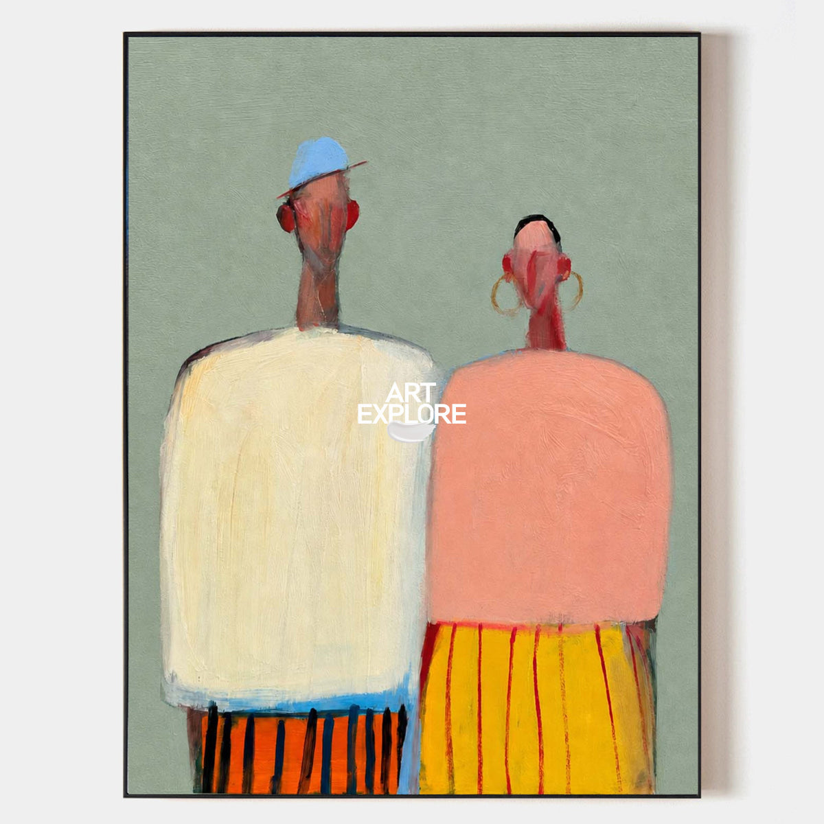 Minimalist Couple Painting In Green Tones For Modern Living Room Decor