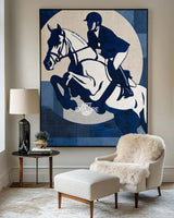 Large Minimalist Horse Riding Artwork | Navy Blue Textured Oil Painting | ArtExplore