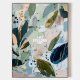 Large Mixed Media Botanical Abstract Painting Olive and Navy Art