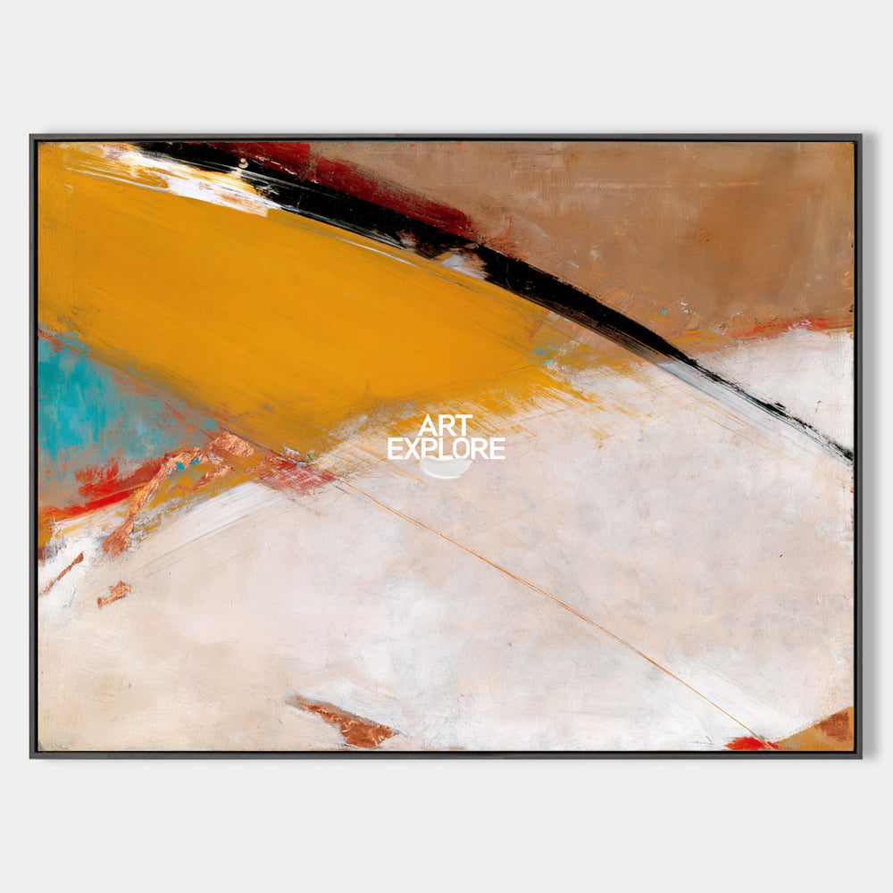 Large Modern Abstract Oil Painting With Textured Brushstrokes In Warm ...