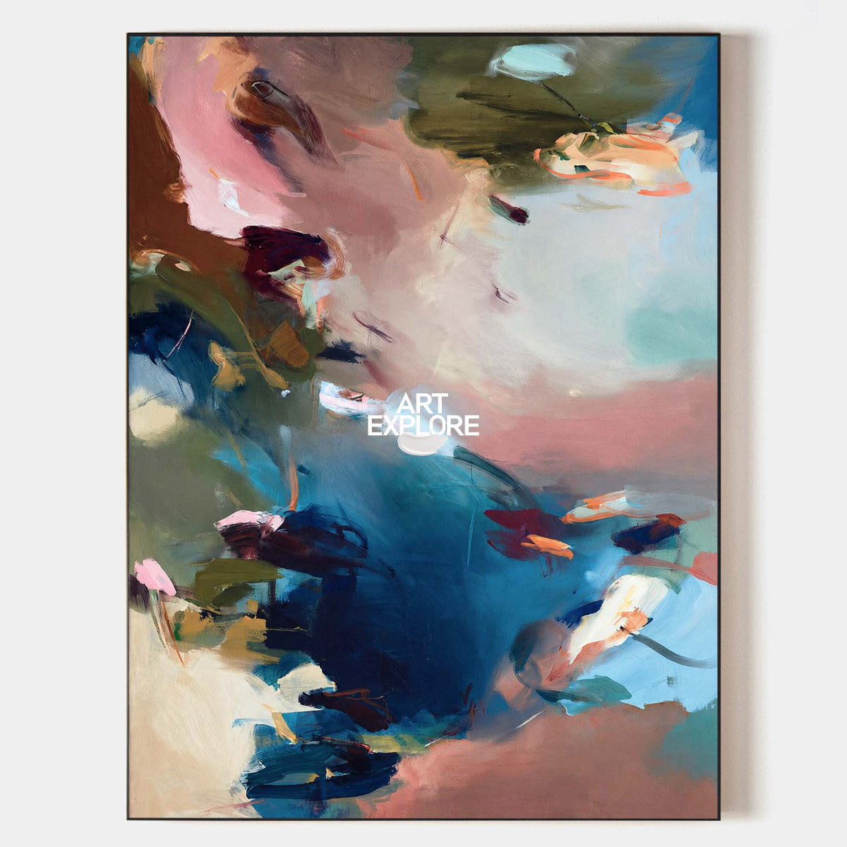 Modern Abstract Wall Art In Pink And Blue For Living Room And Bedroom Decor