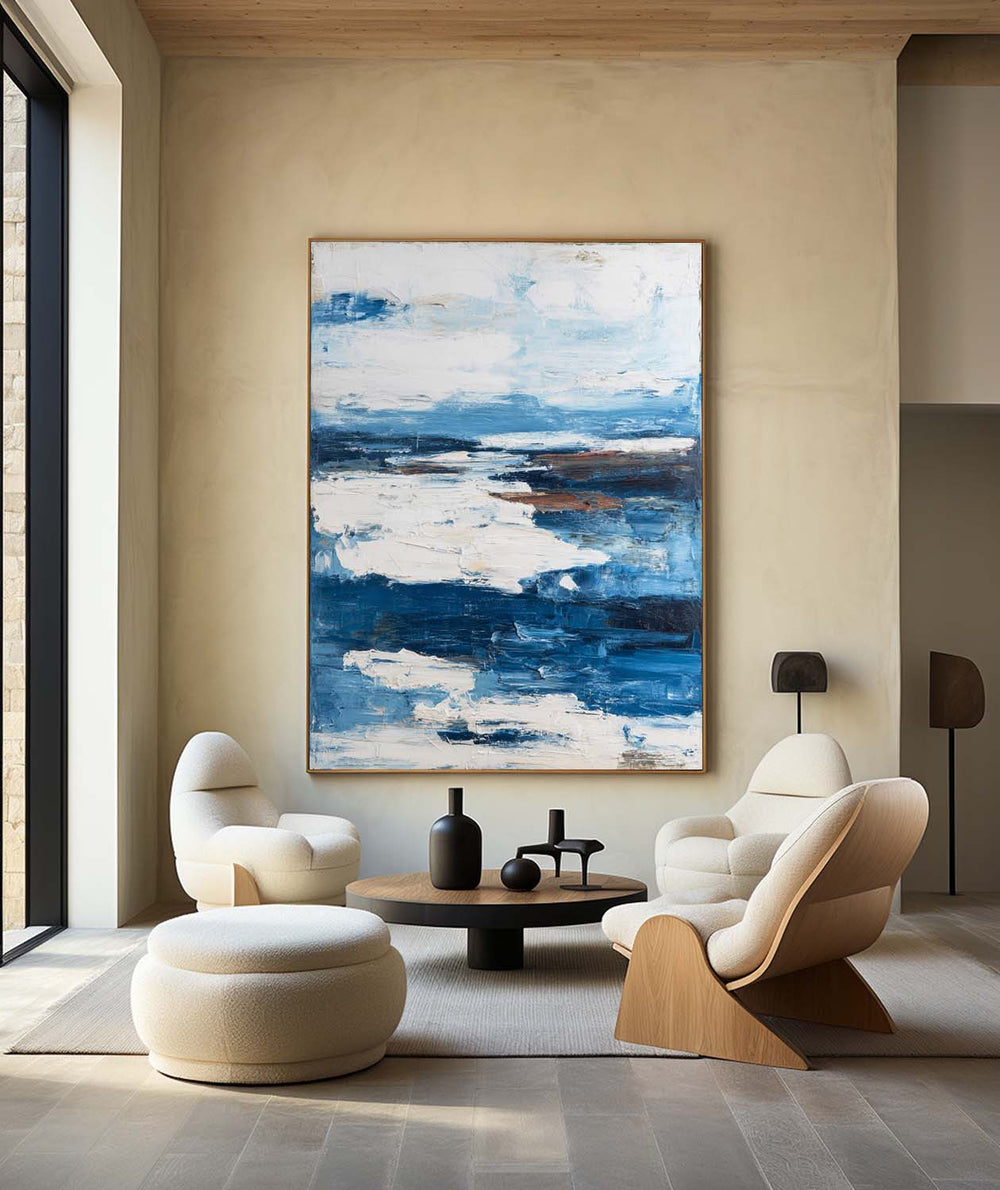 Large Modern Blue Wall Art – Handmade Knife Palette Abstract Oil Painting | ArtExplore