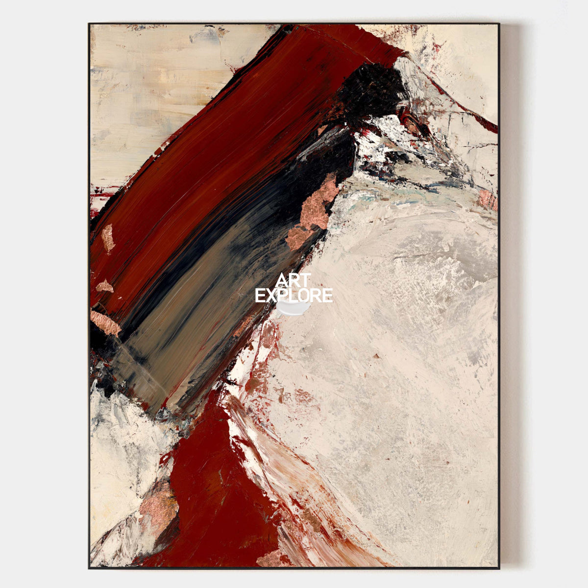 Modern Bold Red And Beige Abstract Canvas Painting Hand-Painted Wall Art