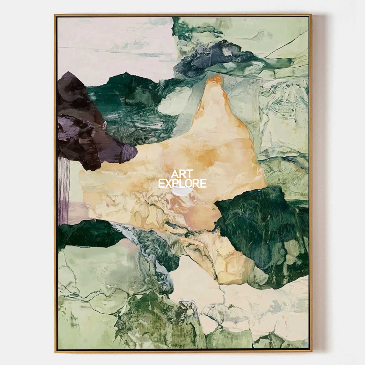 Modern Green And Beige Abstract Canvas Art Hand-Painted Textured Wall Piece