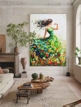 Large Green Painting Of Dancing Girl Ballerina Dancing Wall Art Large Green Texture Wall Paintings
