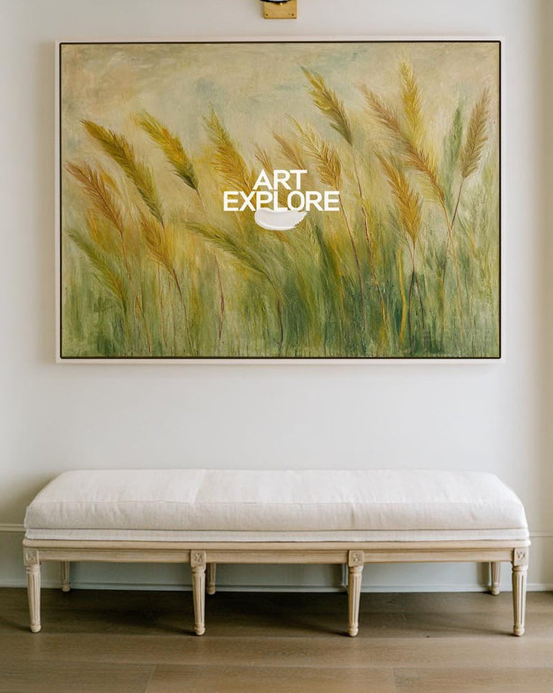 Large Modern Landscape Painting in Green Tones | ArtExplore Wall Art