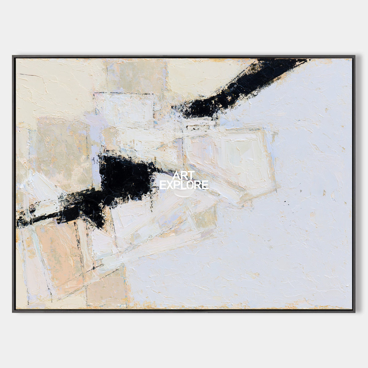 Modern Minimalist Abstract Painting With Textured Brushstrokes In Neutral Colors
