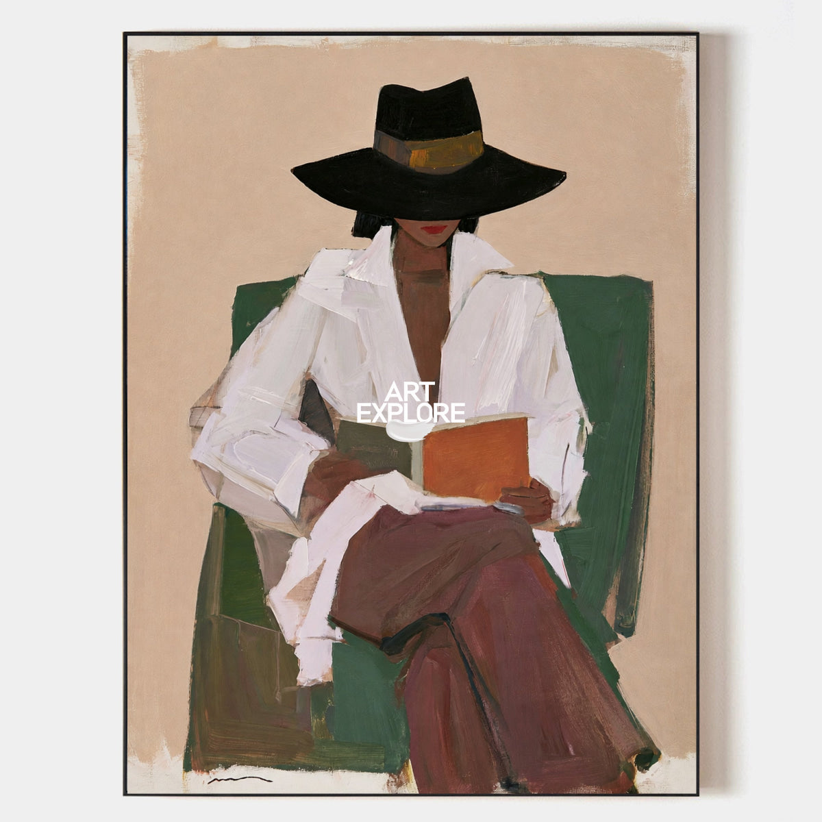 Modern Minimalist Female Portrait Canvas Painting With Earthy Color Palette