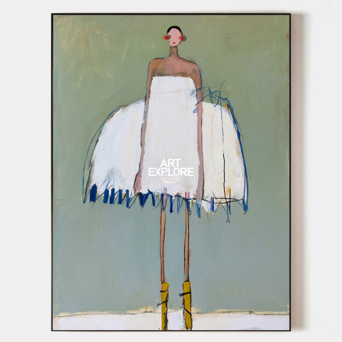 Minimalist Woman Painting White Dress Modern Art For Living Room