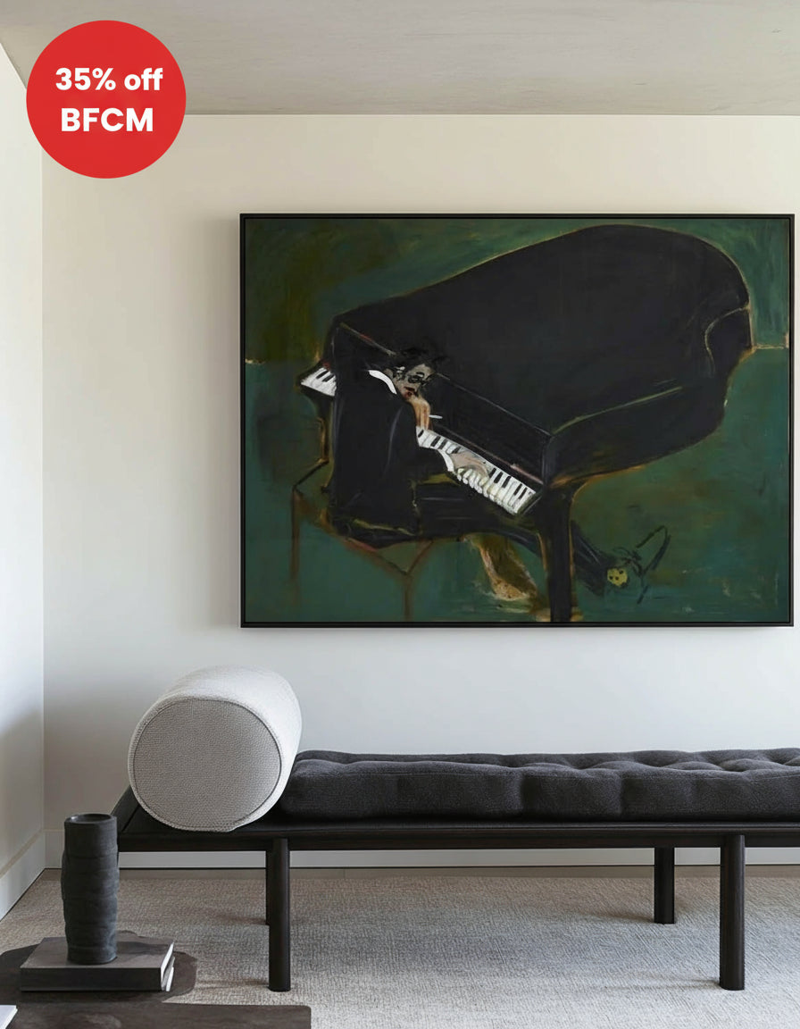 Large Modern Piano Oil Painting – Minimalist Wall Art for Living Room | ArtExplore
