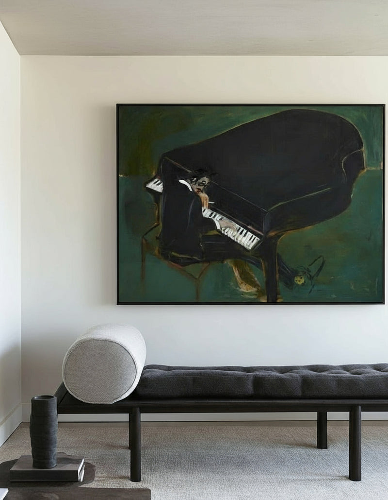 Large Modern Piano Oil Painting – Minimalist Wall Art for Living Room | ArtExplore