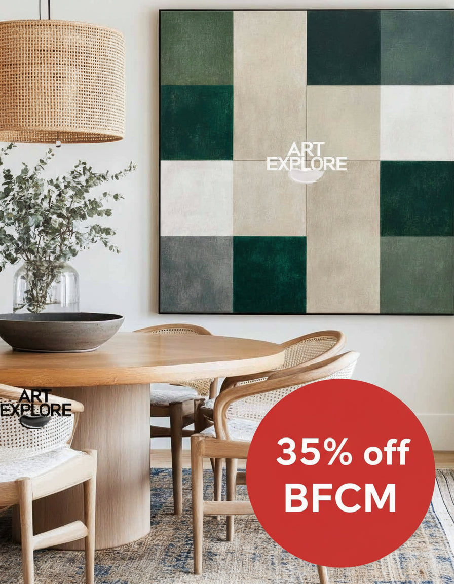 Large Modern Wabi-Sabi Canvas – Green & Taupe Wall Art | ArtExplore