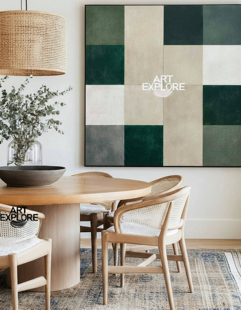 Large Modern Wabi-Sabi Canvas – Green & Taupe Wall Art | ArtExplore